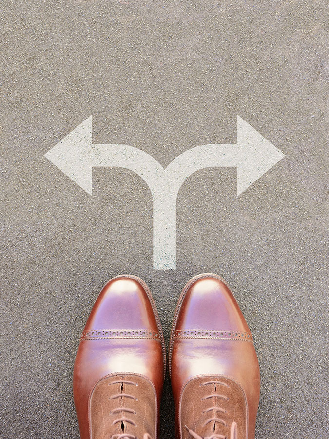 Shoes on Road with Arrows